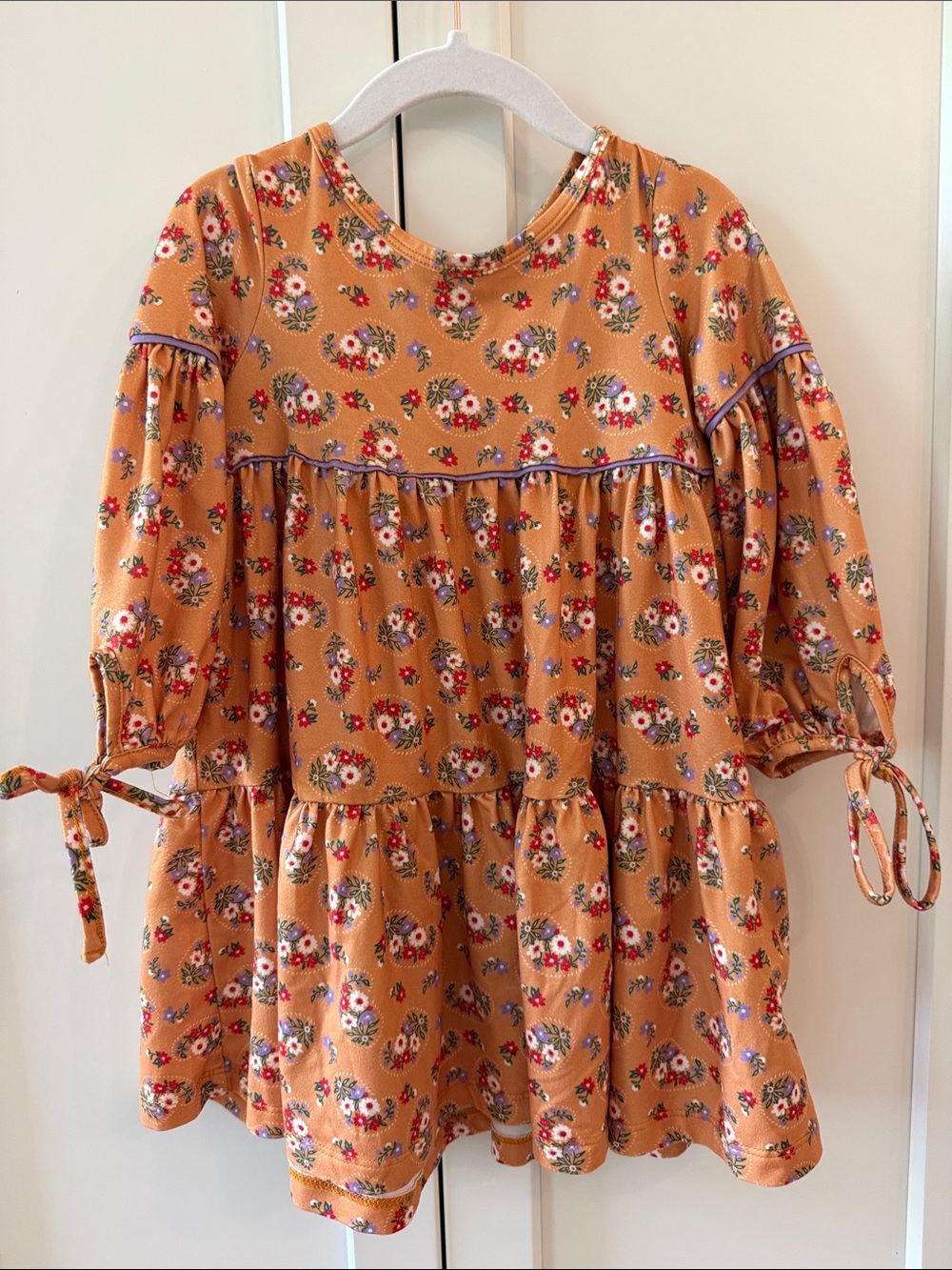 Mabel and Honey Kids Floral Tiered Dress in Mustard 3T